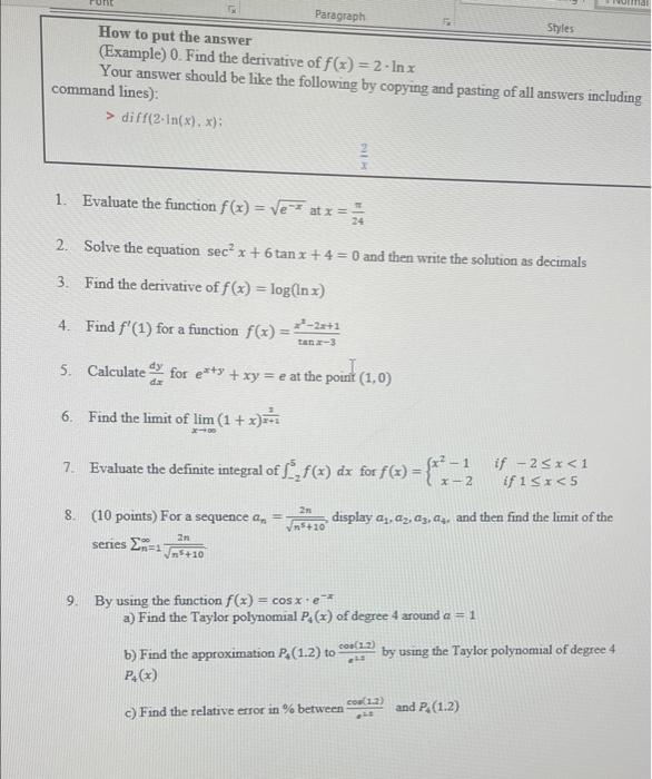 Solved Paragraph Styles How to put the answer (Example) 0. | Chegg.com