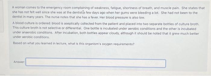 Solved A woman comes to the emergency room complaining of | Chegg.com