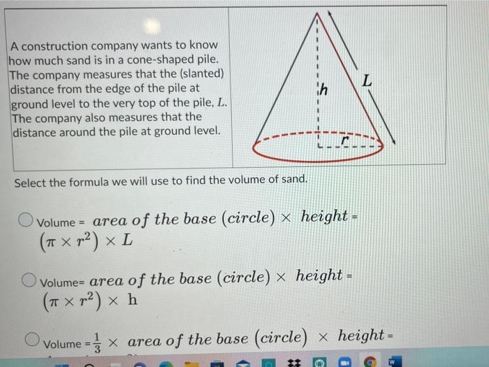 Solved L A construction company wants to know how much sand | Chegg.com
