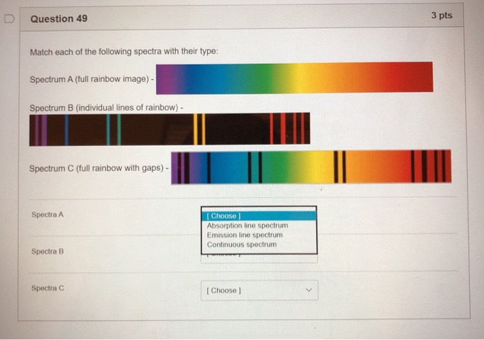 Solved Question 49 3 pts Match each of the following spectra | Chegg.com