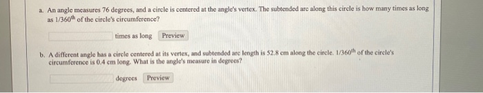 Solved A. An Angle Measures 76 Degrees, And A Circle Is 