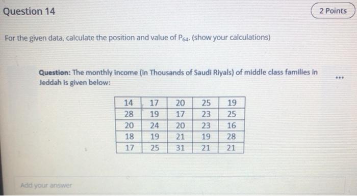 Solved Question 14 2 Points For the given data, calculate | Chegg.com