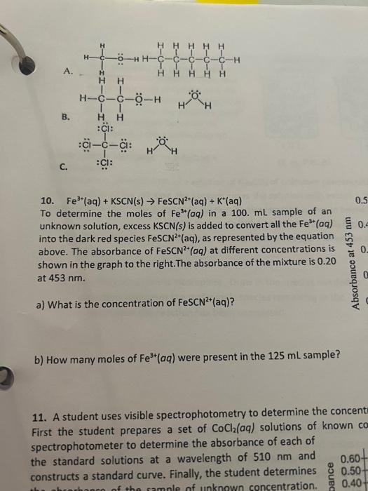 Solved 10. Fe3+(aq)+KSCN(s)→FeSCN2+(aq)+K+(aq) To determine | Chegg.com