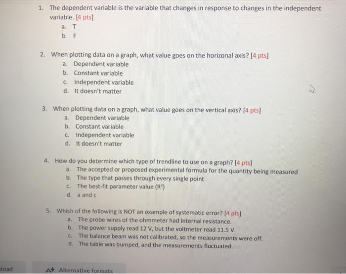 Solved 1. The dependent variable is the variable that | Chegg.com