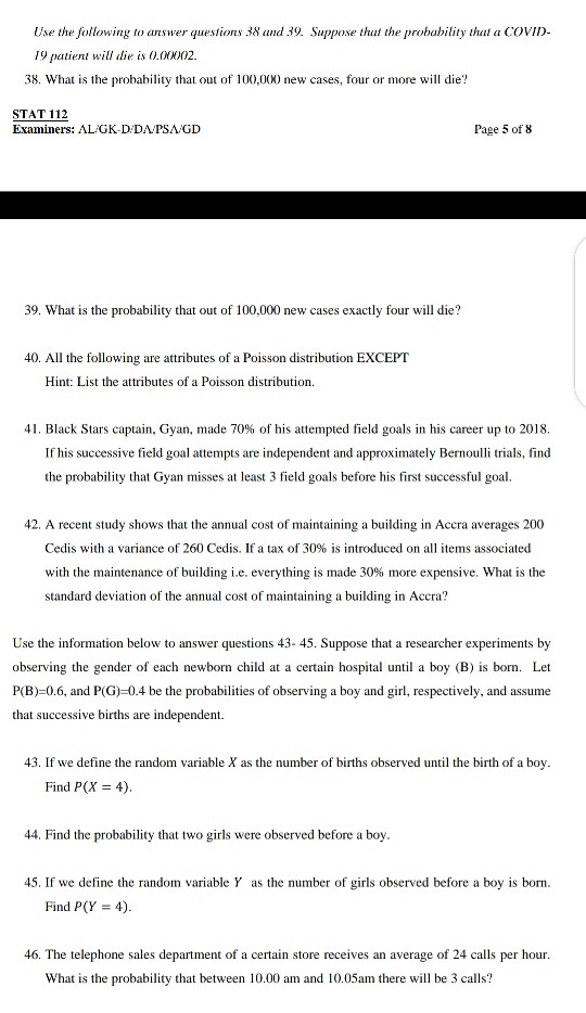 Solved Use The Following To Answer Questions 38 And 39. | Chegg.com