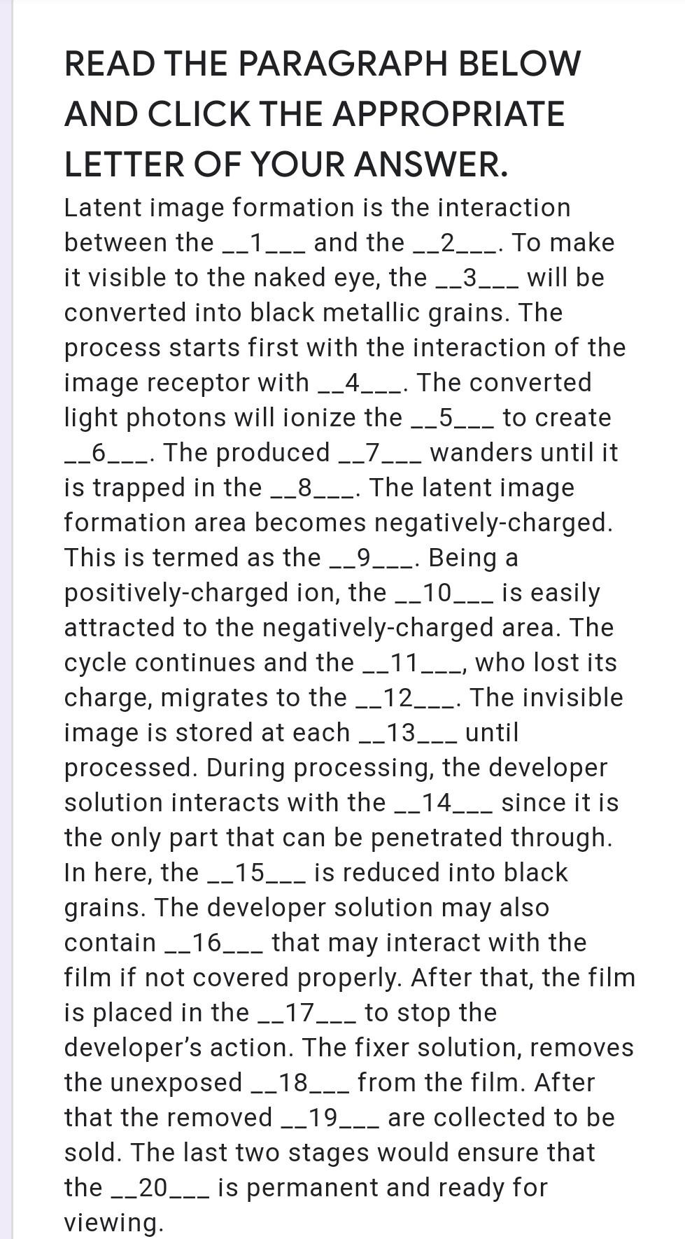Solved READ THE PARAGRAPH BELOW AND CLICK THE APPROPRIATE | Chegg.com