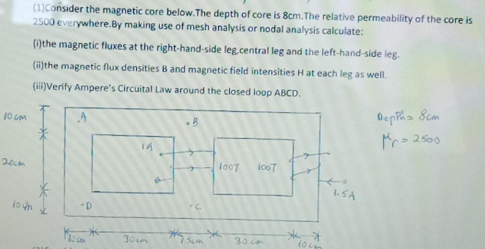 Solved (1) Consider the magnetic core below. The depth of | Chegg.com