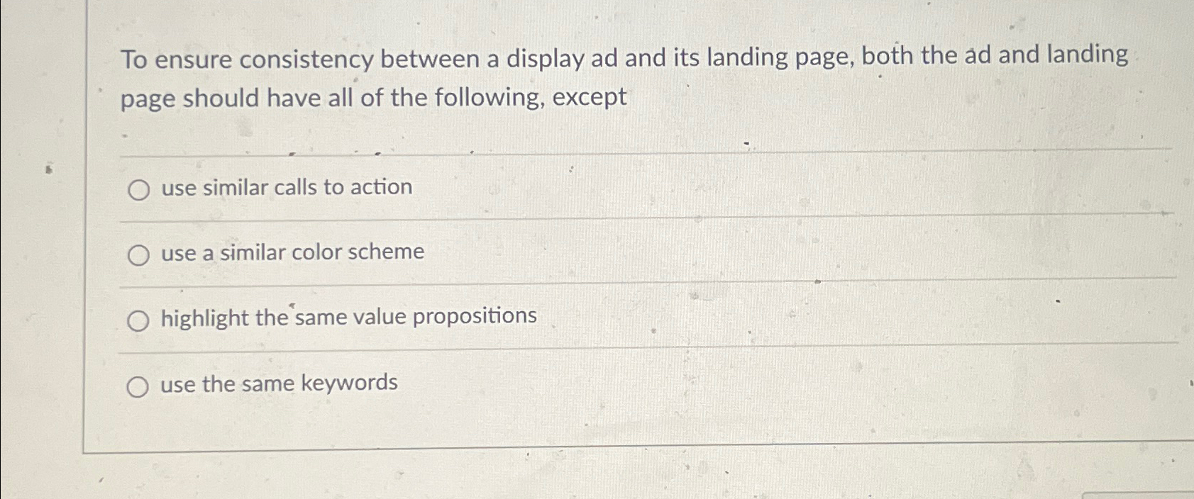 Solved To ensure consistency between a display ad and its | Chegg.com