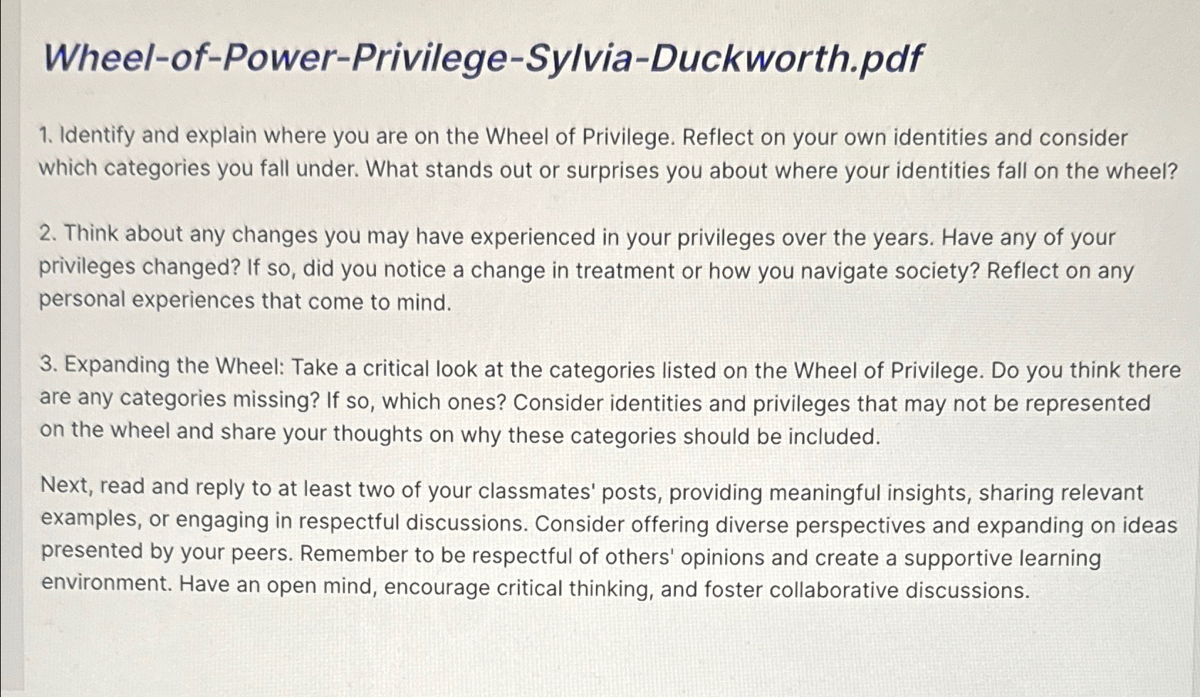 Solved WheelofPowerPrivilegeSylviaDuckworth.pdfIdentify