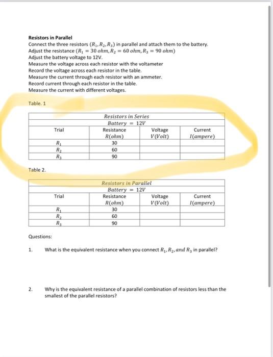 Solved Lab Series and Parallel Circuit Lab goal 1.To
