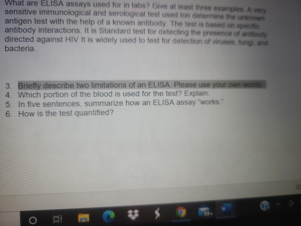 Solved What are ELISA assays used for in labs? Give at least