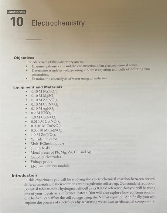 10 Electrochemistry Objectives The objectives of this