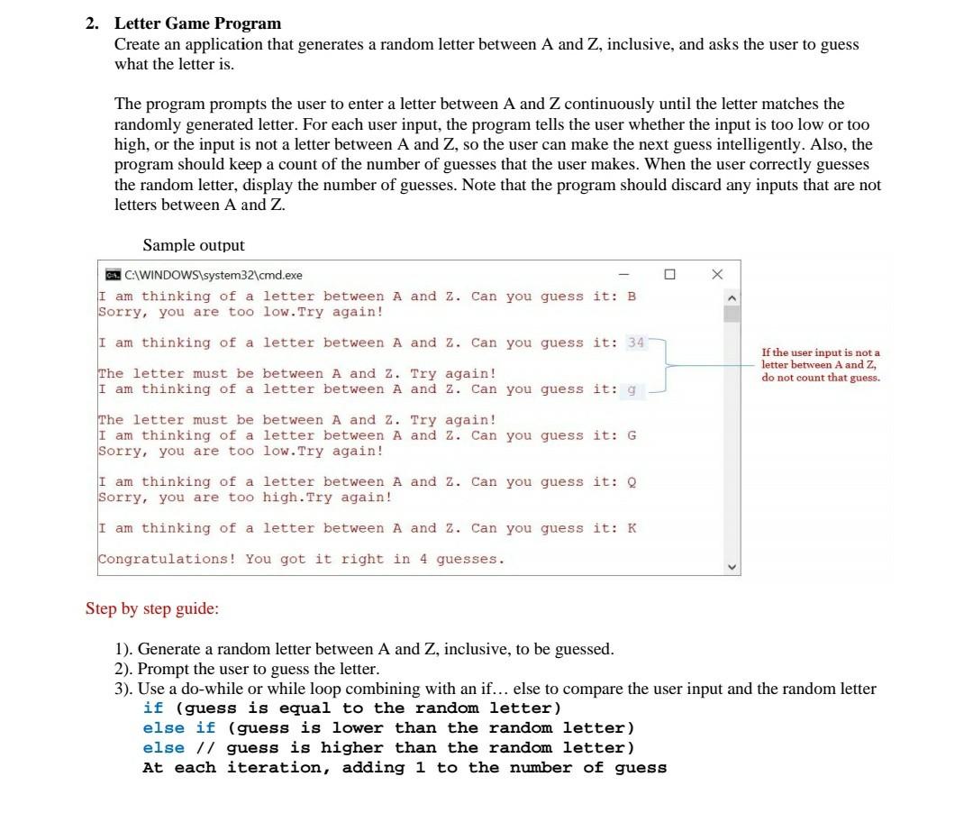 Solved 2. Letter Game Program Create an application that | Chegg.com