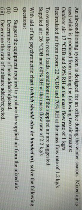 Solved An air-conditioning system is designed for an office | Chegg.com