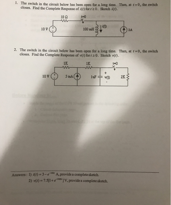 Solved 1. The Switch In The Circuit Below Has Been Open For | Chegg.com