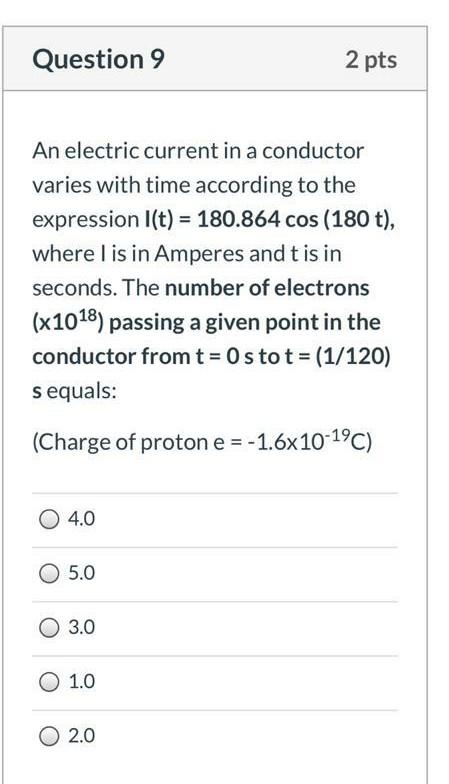 Solved Question 9 2 pts An electric current in a conductor | Chegg.com