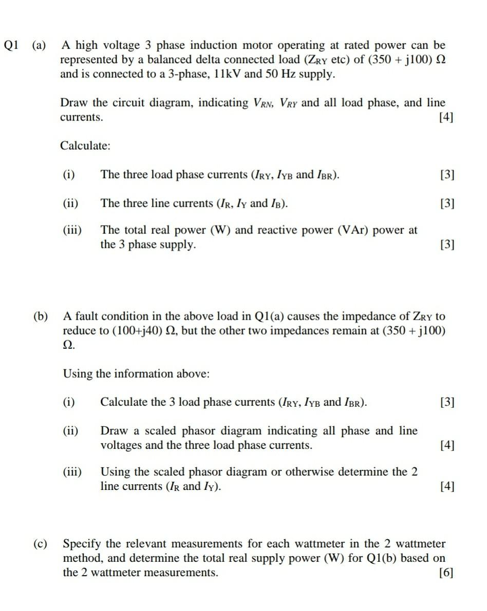 Solved Q1 (a) A high voltage 3 phase induction motor | Chegg.com