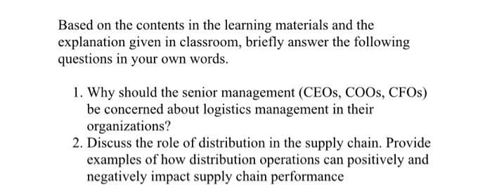 Solved Based on the contents in the learning materials and | Chegg.com