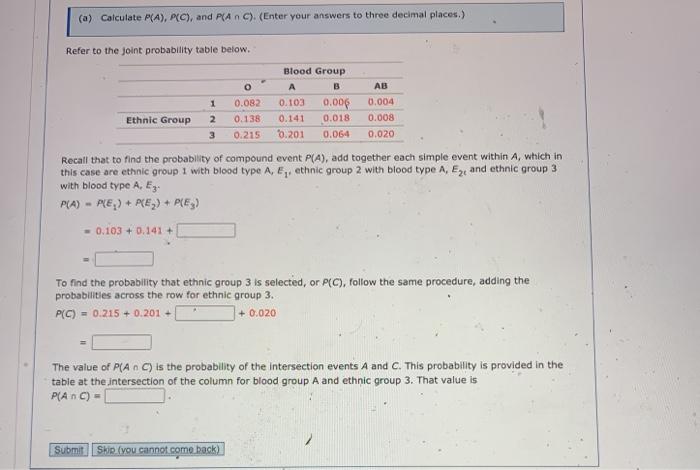 Solved a Calculate P A PC and P A nC . Enter your Chegg