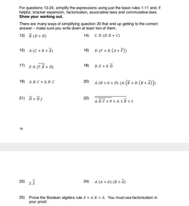 Solved For questions 13-24, simplify the expressions using | Chegg.com
