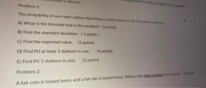 Solved is allowed Problem 1: The probability of one radar | Chegg.com
