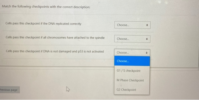 Solved Match the following checkpoints with the correct | Chegg.com