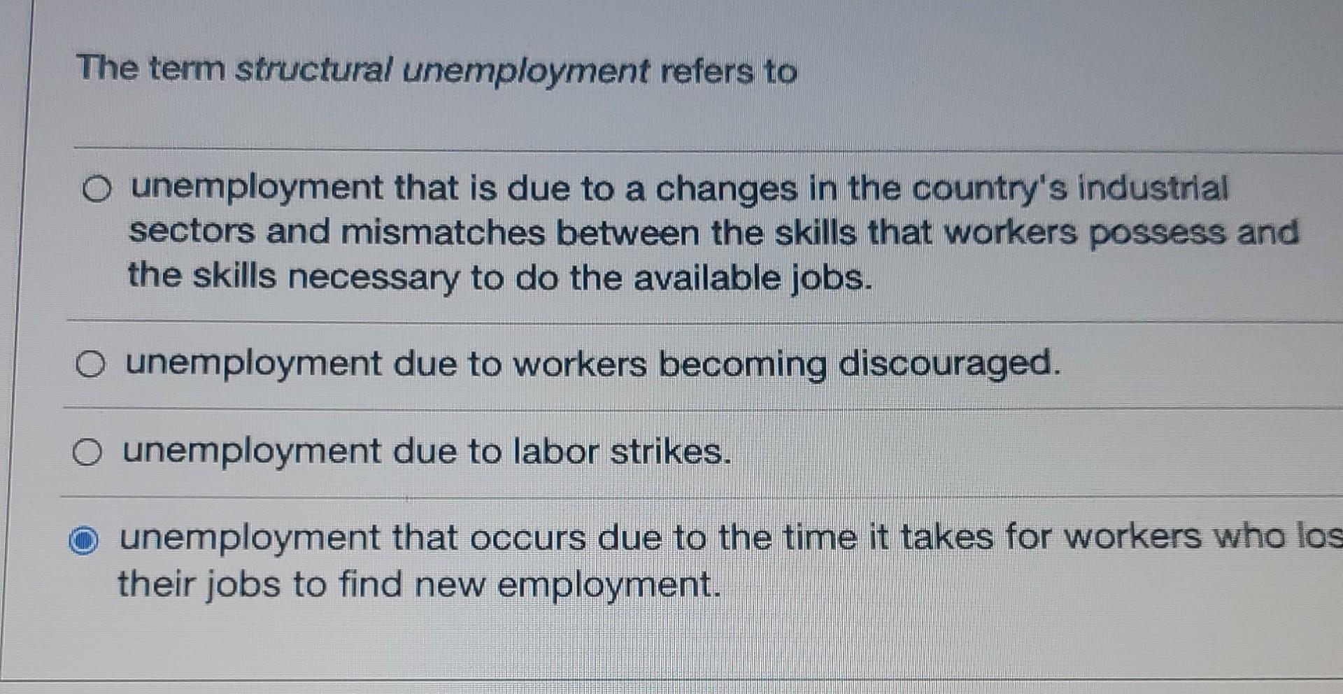 Solved The term structural unemployment refers to