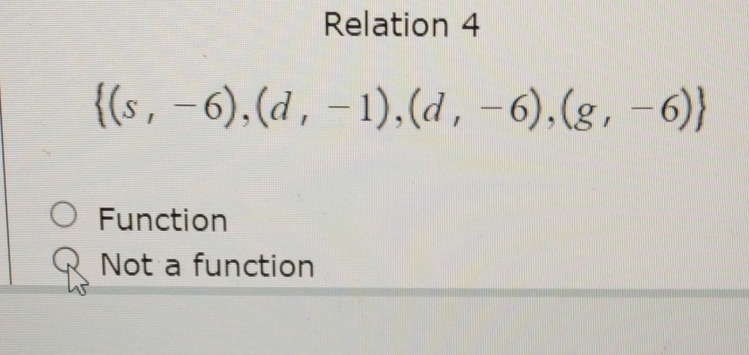 Solved Relation 4{ S 6 D 1 D 6 G 6 }functionnot A