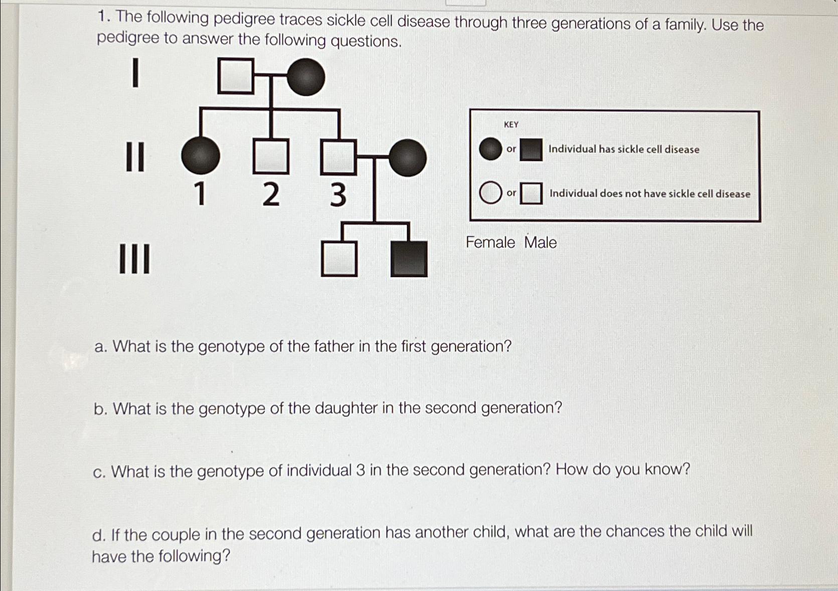 Solved The following pedigree traces sickle cell disease