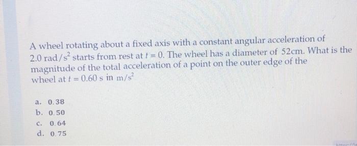 Solved A wheel rotating about a fixed axis with a constant | Chegg.com