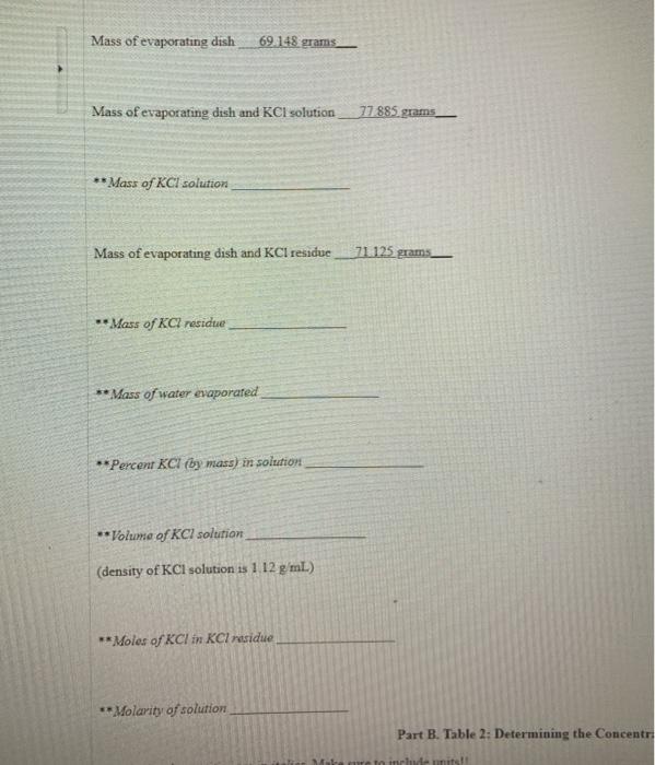 Solved Mass of evaporating dish 69 148 grams Mass of