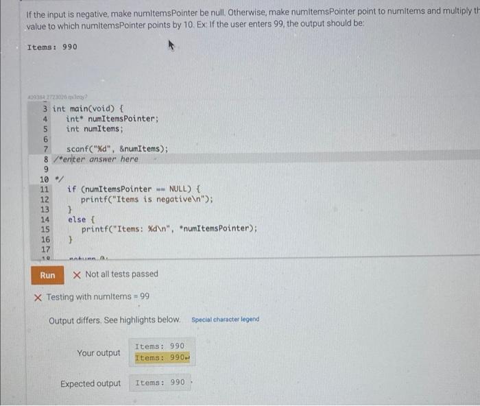 Solved If the input is negative, make numitemsPointer be