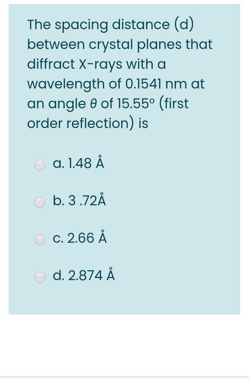 Solved The Spacing Distance D Between Crystal Planes Th Chegg Com