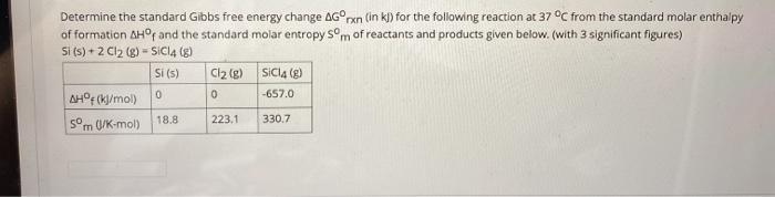 Solved Determine the standard Gibbs free energy change | Chegg.com