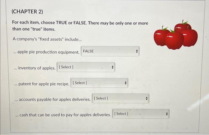 Solved For each item, choose TRUE or FALSE. There may be | Chegg.com