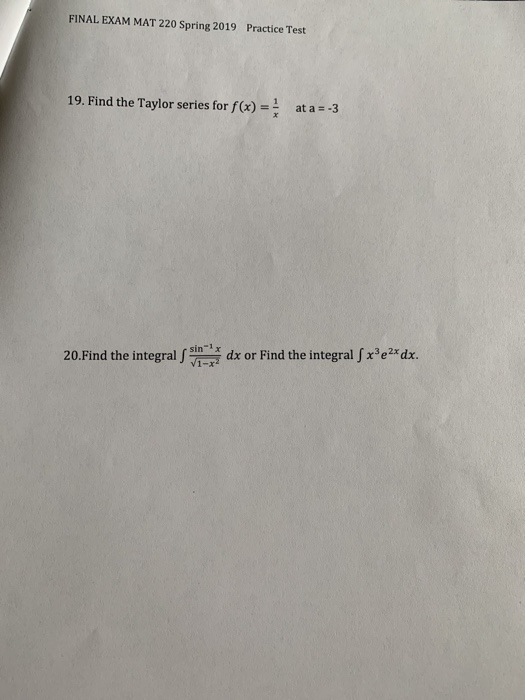 Solved Final Exam Mat 220 Spring 2019 Practice Test 19 F