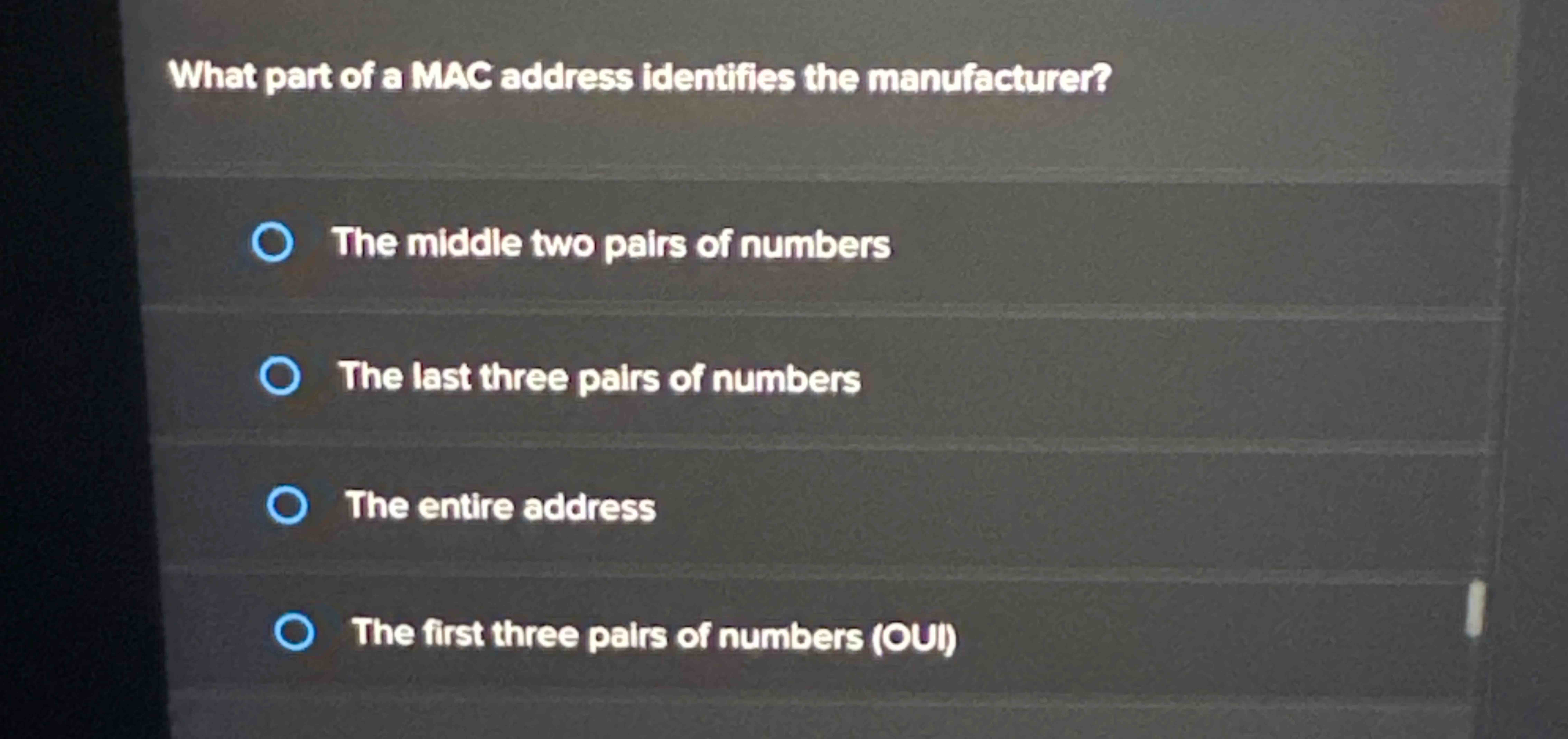 Solved What part of a MAC address identifies the | Chegg.com