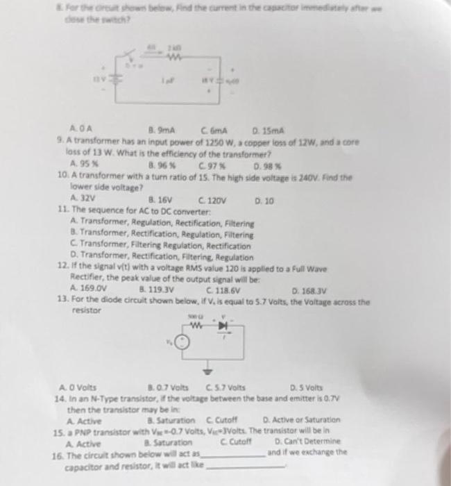 1 For The Ortait Ghows Belew Find The Carrent In Chegg