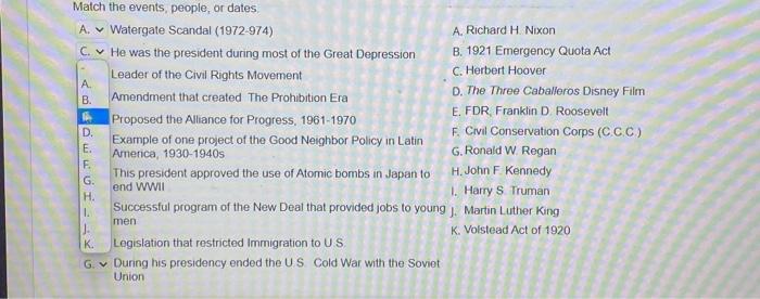 Match The Events, People, Or Dates Watergate Scandal | Chegg.com