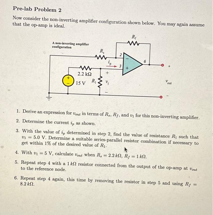 Solved Pre-lab Problem 2 Now Consider The Non-inverting | Chegg.com