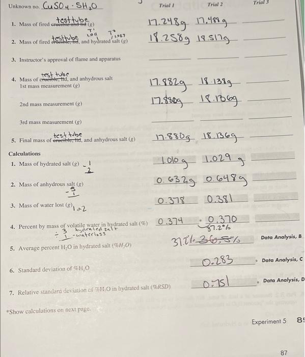 Unknown no. CuSO4 - SH?0
1. Mass of fired crucible-and-tid (g)
test tube
T
2. Mass of fired ereble, id, and hydrated salt (g