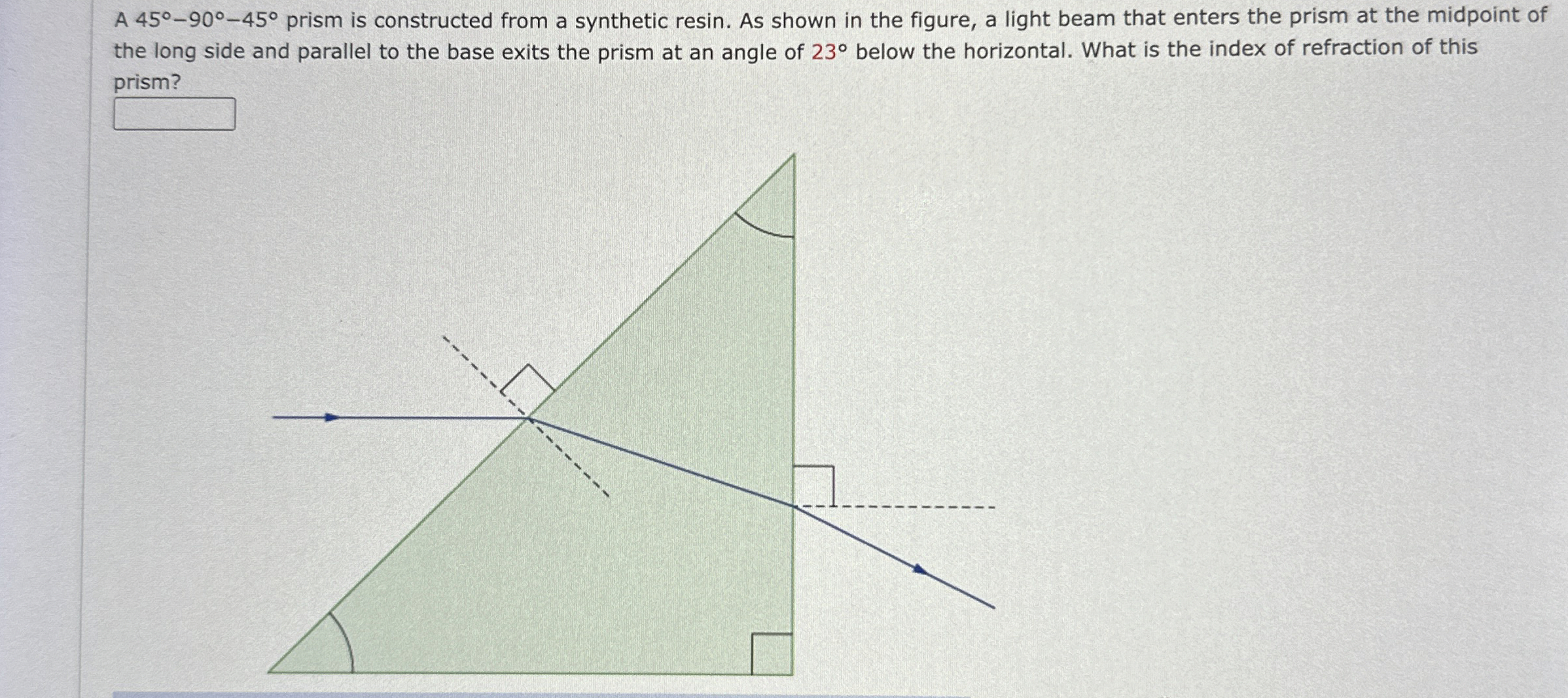 Solved A 45°-90°-45° ﻿prism is constructed from a synthetic | Chegg.com