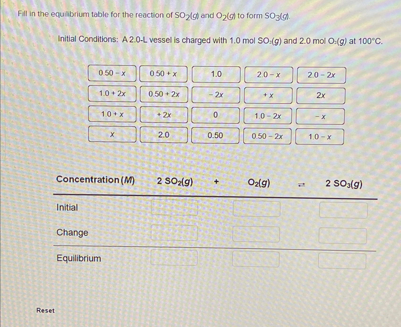 Solved Fill in the equilibrium table for the reaction of | Chegg.com