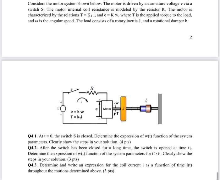 Solved Considers the motor system shown below. The motor is | Chegg.com