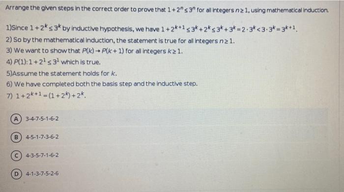 Solved Arrange the given steps in the correct order to prove | Chegg.com