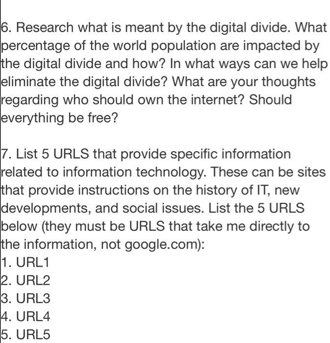 Solved 6. Research What Is Meant By The Digital Divide. What | Chegg.com