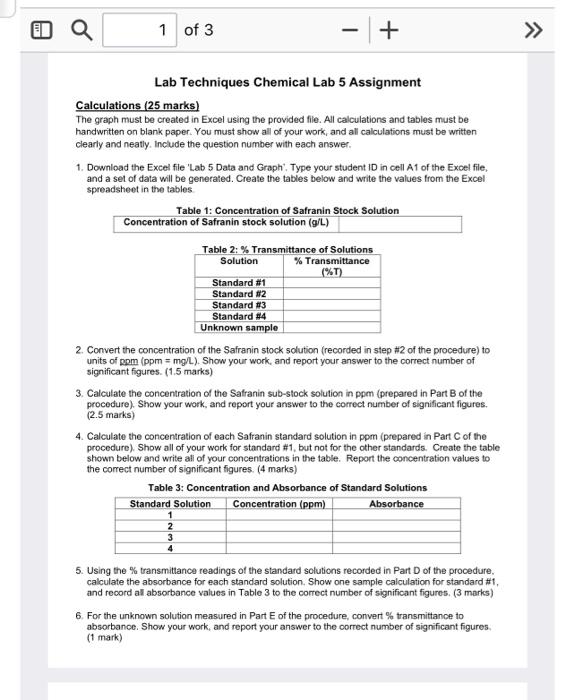 Solved Q 1 of 3 - + >> Lab Techniques Chemical Lab 5 | Chegg.com
