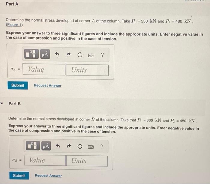 Solved - Part A Determine the normal stress developed at | Chegg.com