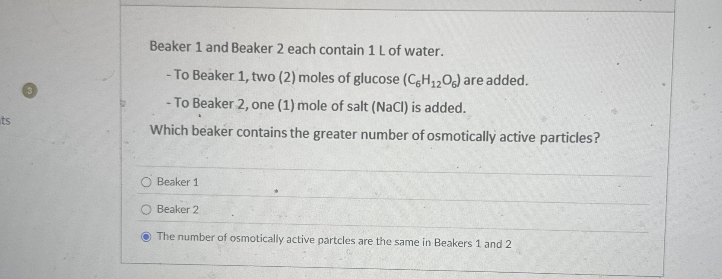 Solved Beaker 1 ﻿and Beaker 2 ﻿each contain 1L ﻿of water.To | Chegg.com