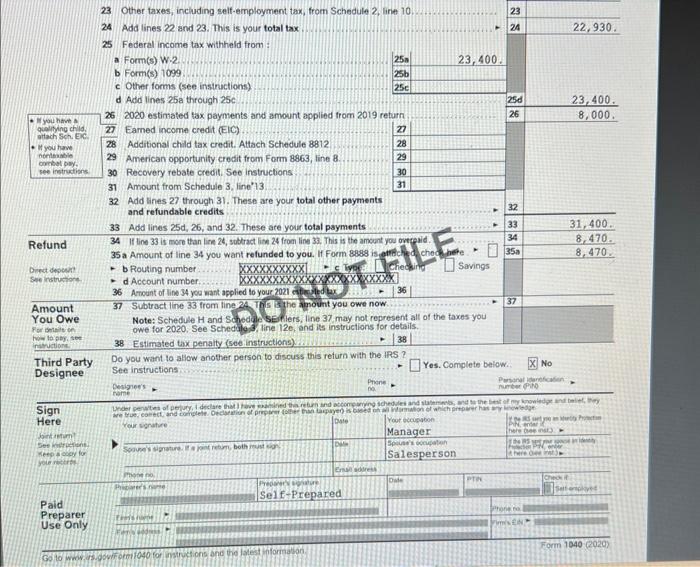 How would you fill out the FORM 1040 using the | Chegg.com